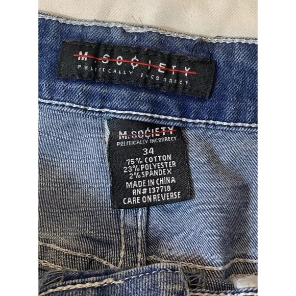 M.Society Politically Incorrect Denim Jean Shorts Size 34 7 Pockets Distressed - Picture 7 of 12